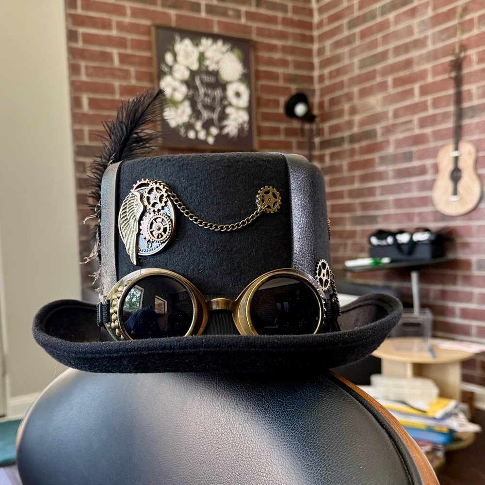 Steampunk Black Top Hat with Goggles